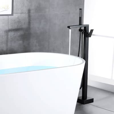 Freestanding Tub Faucets With Hand Shower Floor Mount Bathroom Bathtub Faucets Single Handle High Flow Tub Filler
