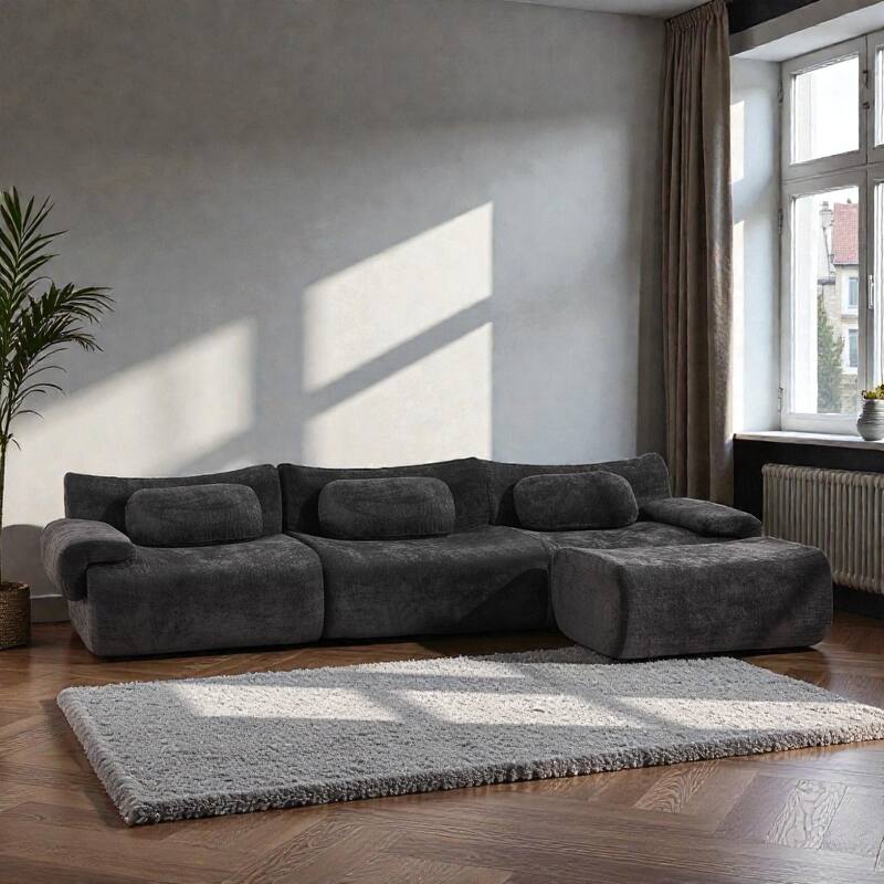 Modular Chenille Sofa Set with Armchair, Extra Large Deep Seat 3 Seater Compression Couch with Pillows