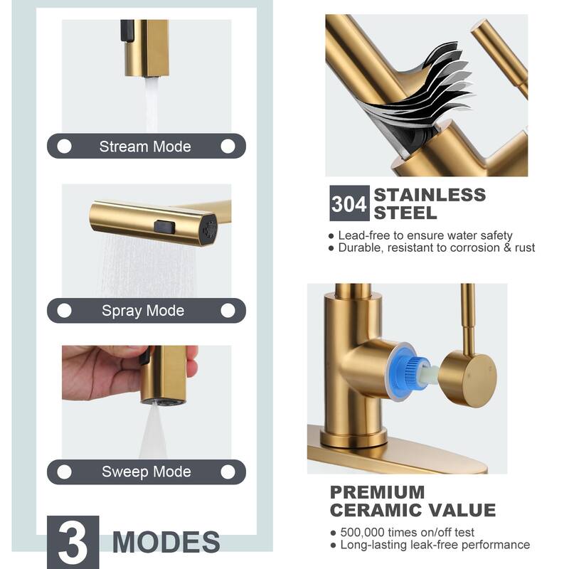 WOWOW Modern-Style Three-Function Pull-Down Kitchen Faucet with Filter Faucet