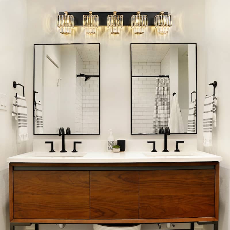 Modern Dimmable Glam Crystal Bathroom Vanity Lights - Black & Gold