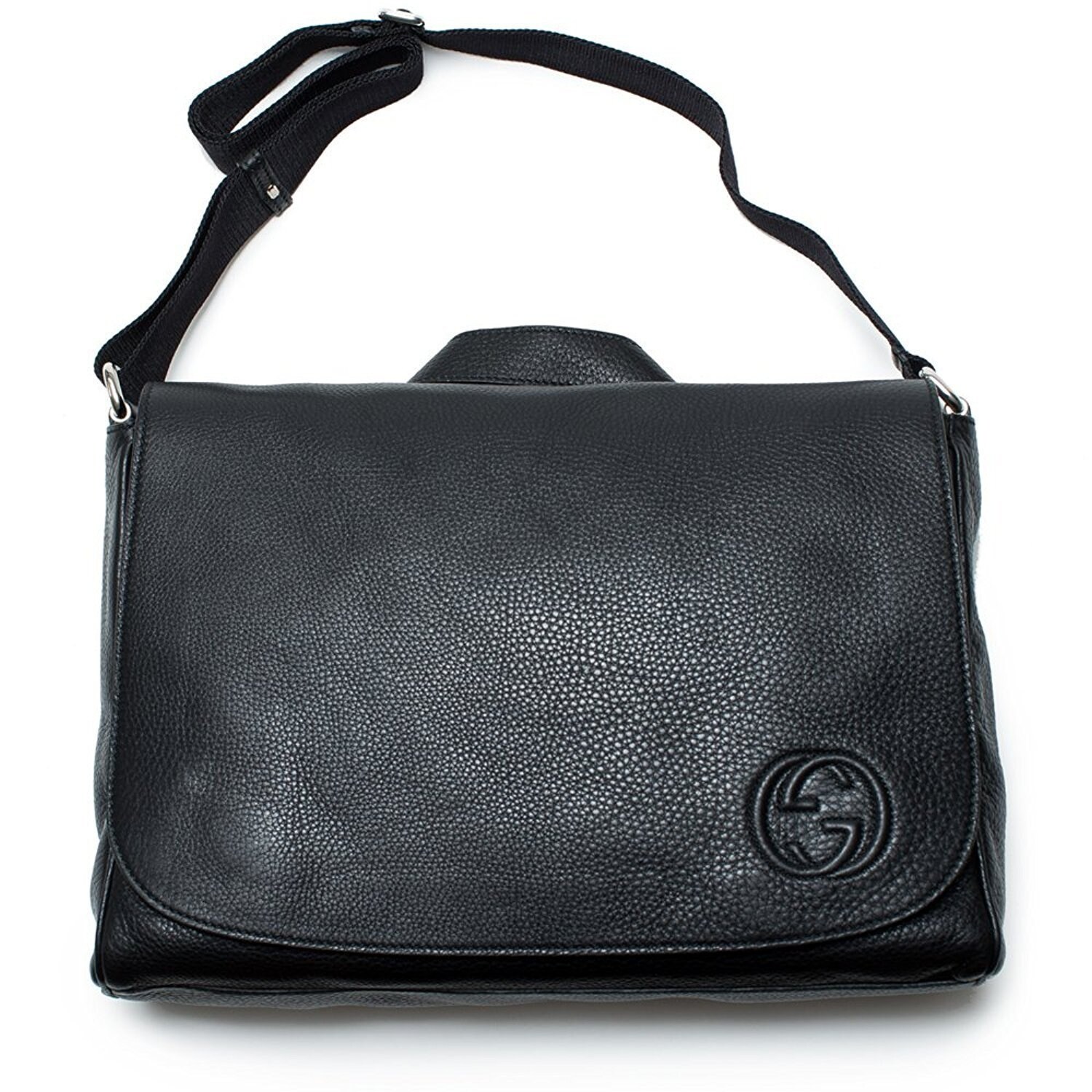 Shop Gucci Unisex Black Soho Messenger Interlocking G Logo Leather