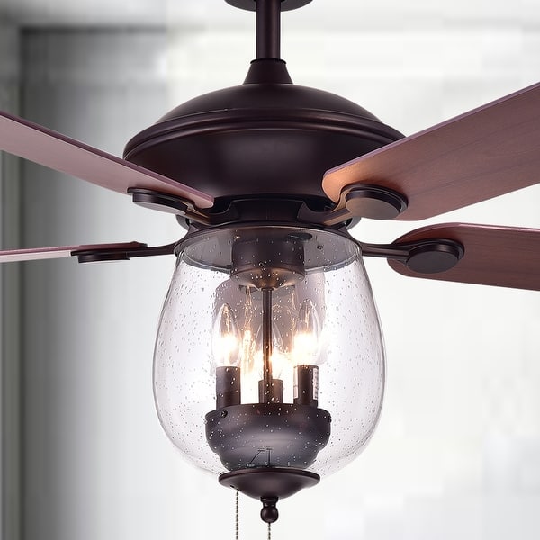 slide 2 of 7, Warehouse of Tiffany Tibwald Wood Glass 52-inch 5-blade Lighted Ceiling Fan (Optional Remote) - N/A