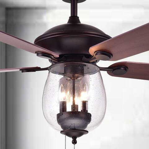 Warehouse of Tiffany Tibwald Wood Glass 52-inch 5-blade Lighted Ceiling Fan (Optional Remote) - N/A