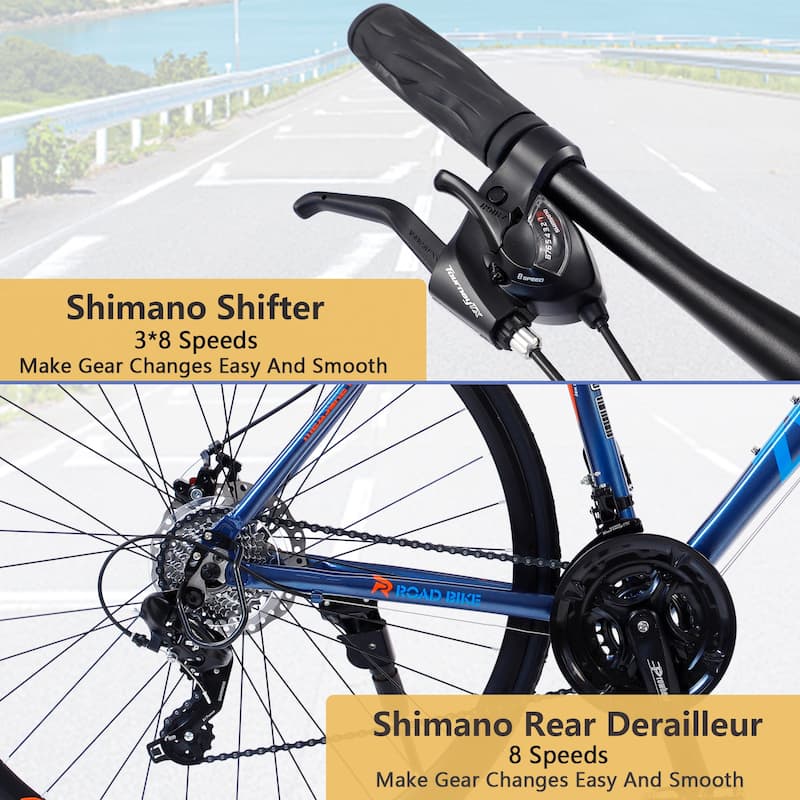 24-Speed Hybrid Road Bike with Disc Brakes, 700C Aluminum Alloy Frame, Shimano Gears, Lightweight City Bicycle