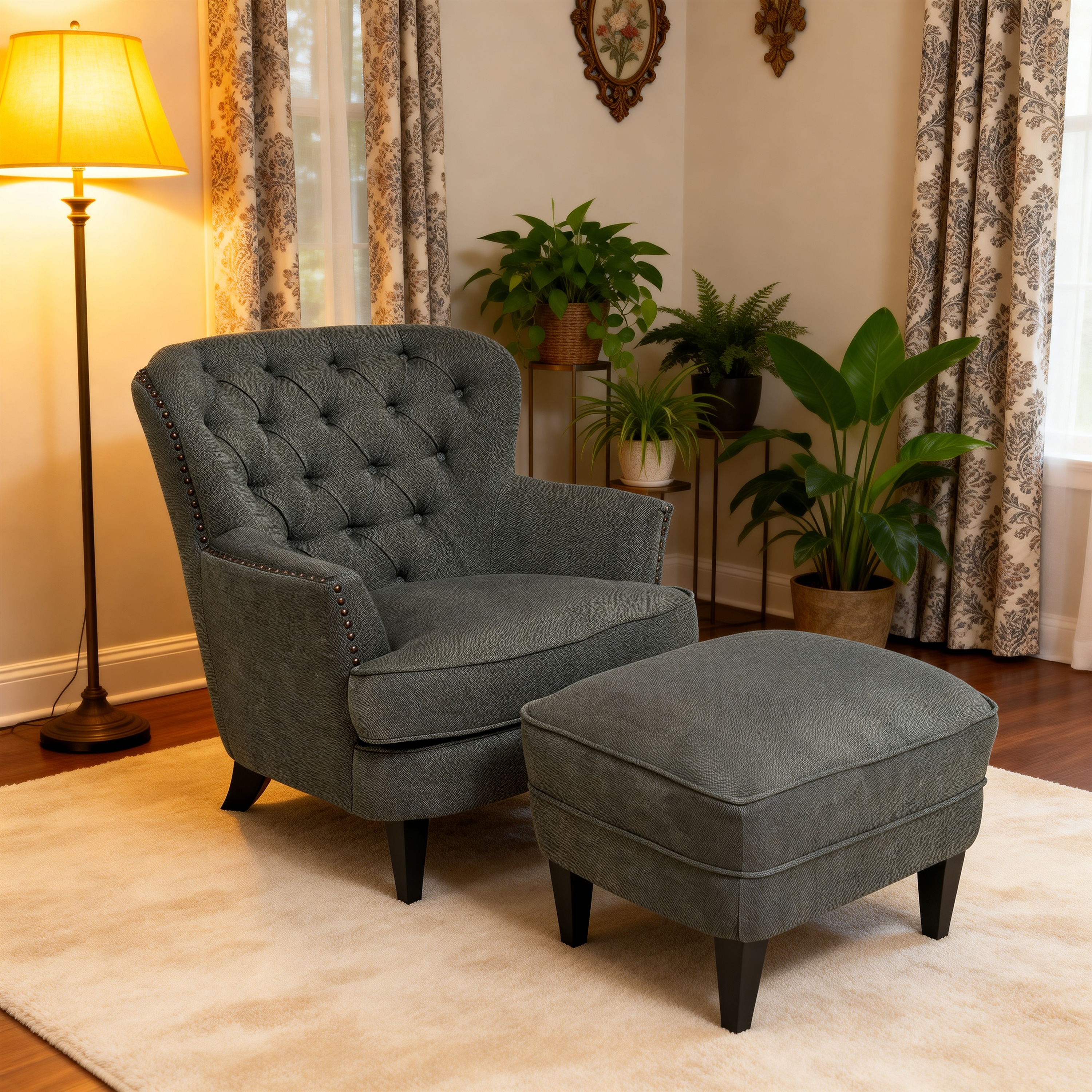 Tafton Tufted Club Chair with Ottoman by Christopher Knight Home