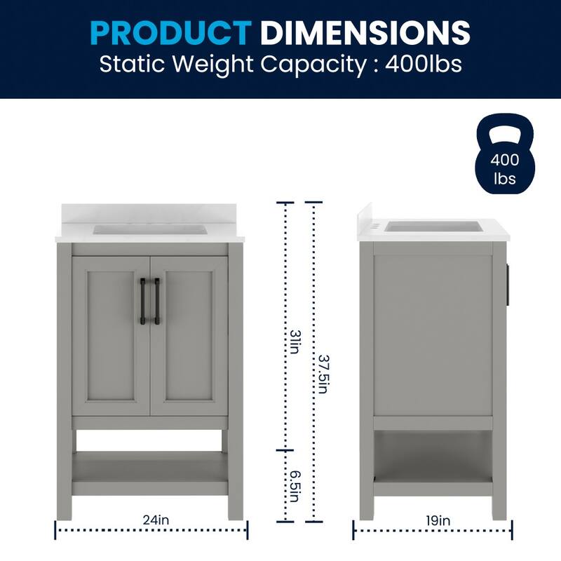 Bathroom Vanity with Undermount Sink and Open Storage Shelf