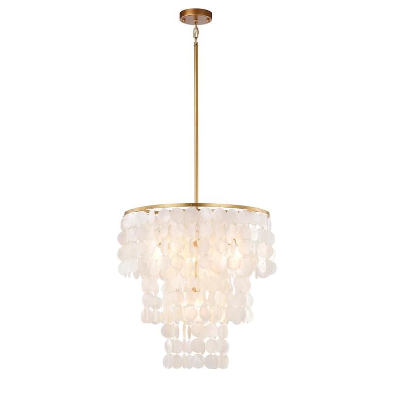 Paula 4-Light Glossy Bronze Finish Chandelier with Natural White Shell - 20.5 inches in diameter x 21.7 inches H
