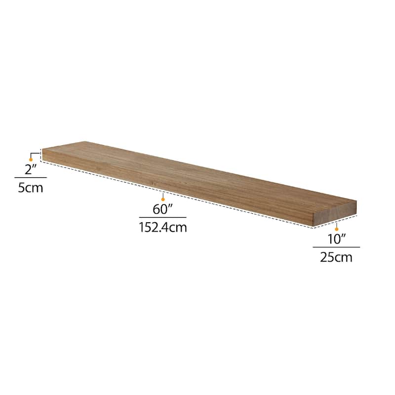 Wallniture Bois Wood Board 60" Long, 10'' Deep, 2" Thick, Hidden Bracket Shelf for Wall, Floating Bookshelf, Special Walnut, 1Pc