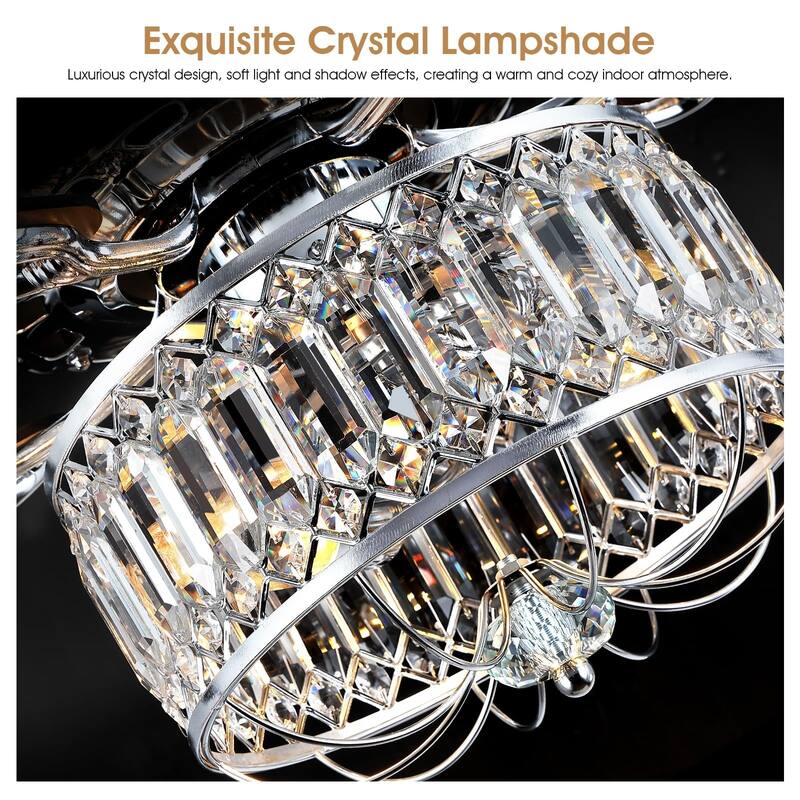 52" Modern Crystal Ceiling Fan Chandelier with Remote,2 Bulbs,Reversible DC Motor,5 Plywood Blades - 52 Inches