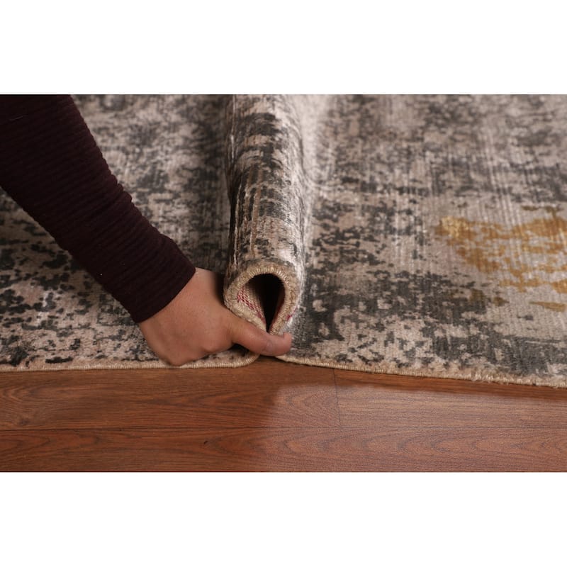 Multicolor Abstract Modern Area Rug Handmade Wool Carpet - 6'7" X 9'7"