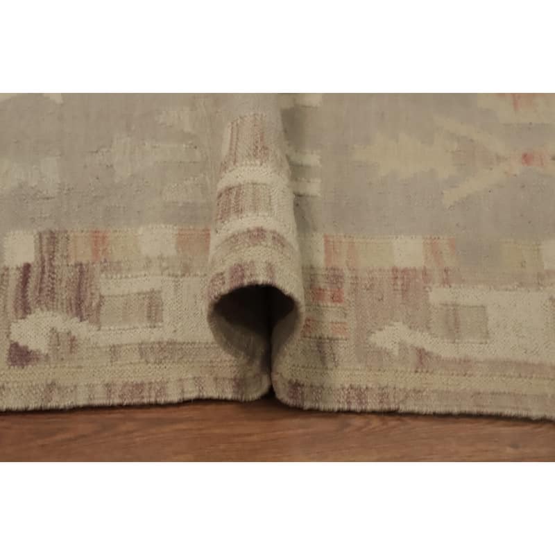Hand Woven Oriental 100% Wool Carpet Southwestern Tribal Greys & Charcoal Kilim Runner Rug - 10' 2'' X 2' 8''