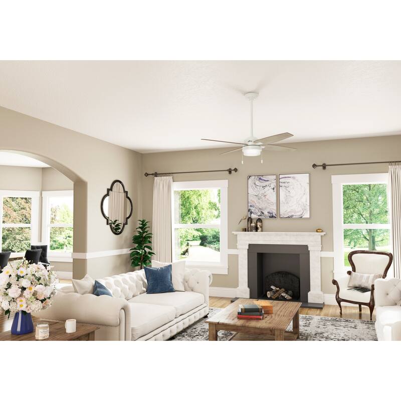Hunter 54" Castlehill Fresh White Ceiling Fan with LED Light Kit and Pull Chain - Casual, Transitional, Minimalist