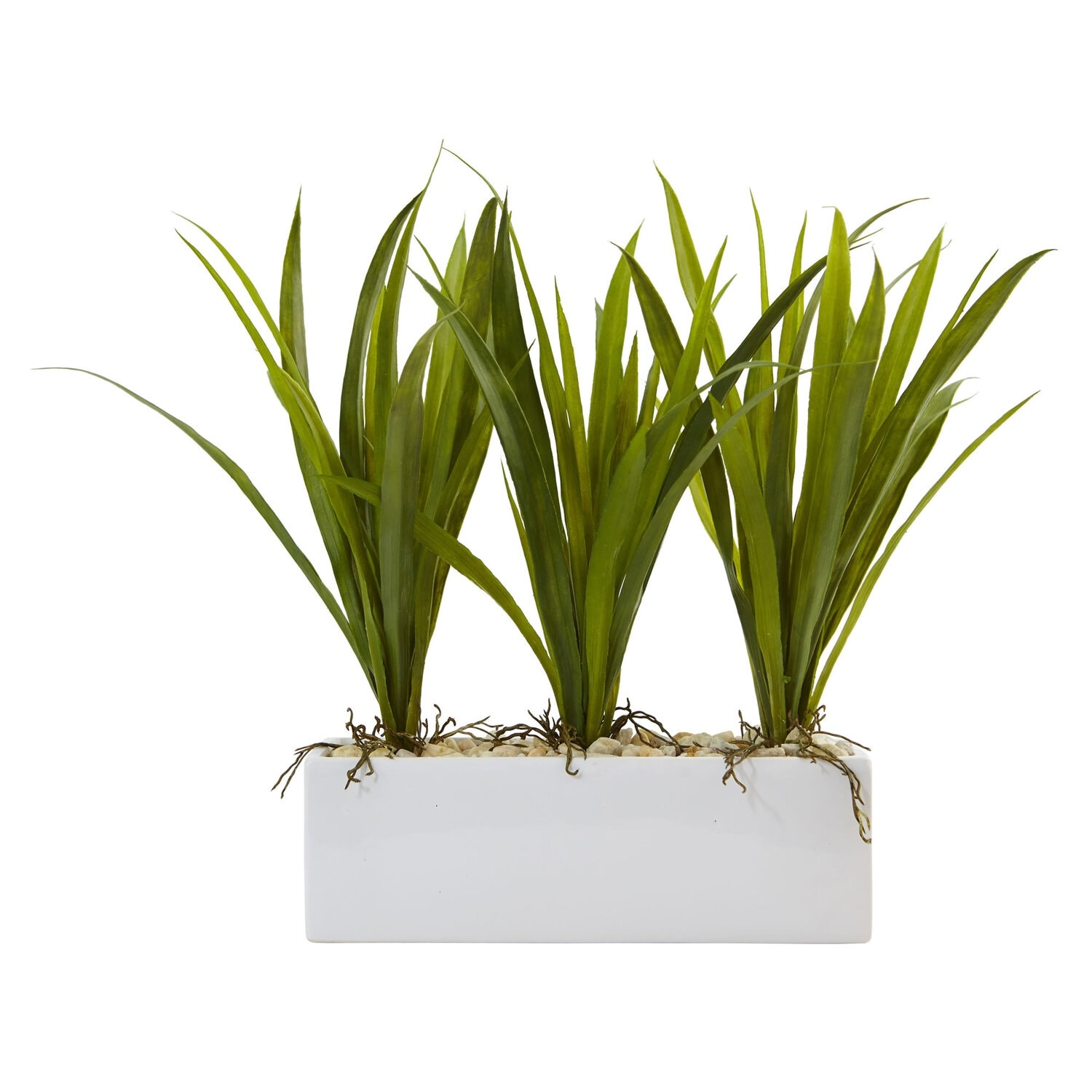Modern Artificial Grass Planter Arrangement - 16" Tall Indoor Décor - Green