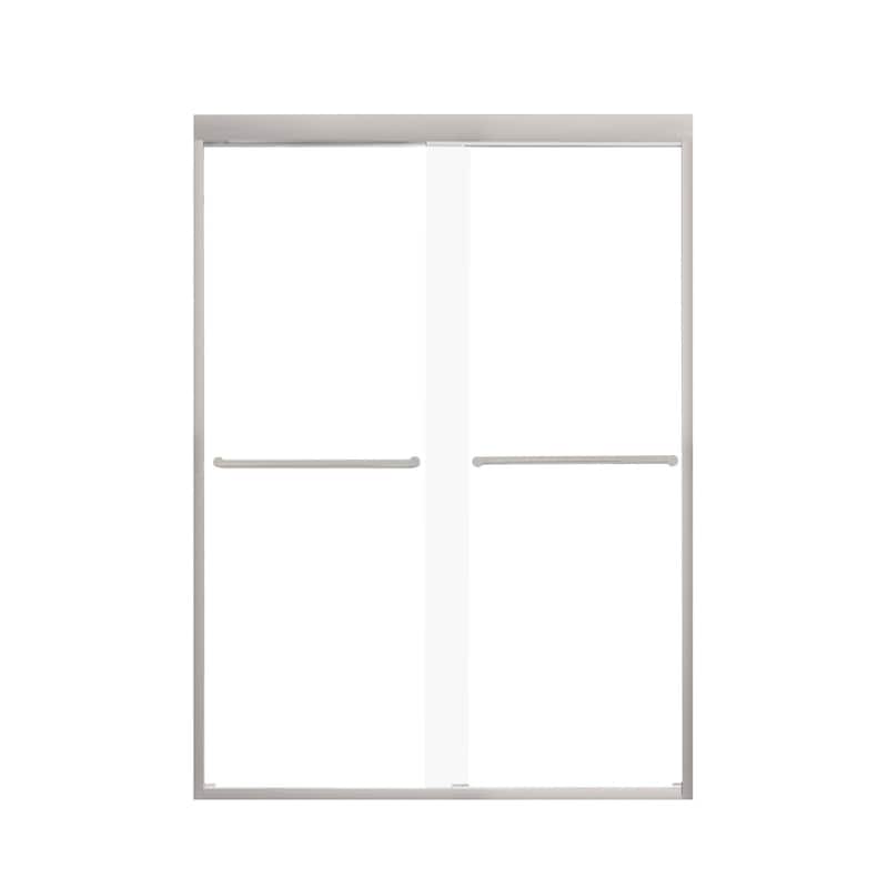 Frederick 47 in. W x 76 in. H Sliding Semi-Frameless Shower Door in Brushed Nickel with Clear Glass - 48 x 76 - 48 x 76