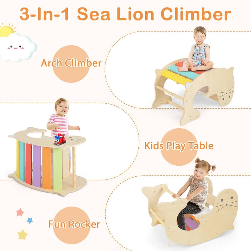 Gymax 7-in-1 Indoor Climbing Toys for Toddlers w/ Reversible Ramp Sea