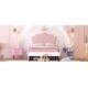 preview thumbnail 14 of 14, Twin Size Upholstered Princess Bed with Crown Headboard and 2 Drawers, Platform Bed in White+Pink