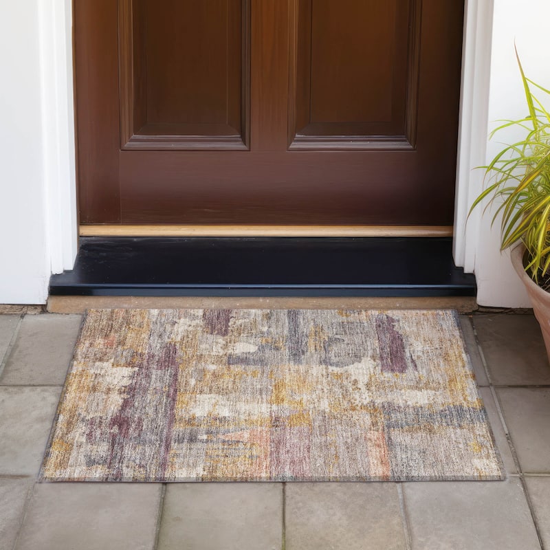 Machine Washable Indoor/Outdoor Contemporary Chantille Rug - Rust - 1'8" x 2'6"