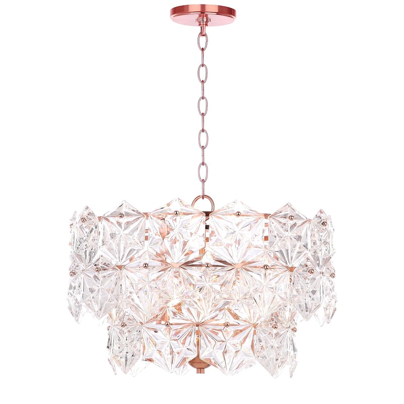 SAFAVIEH Lighting Regelinde Adjustable 4-Light Copper Crystal Pendant - 19" x 19" x 13-85" - Clear/Copper - 19Wx19Dx85H