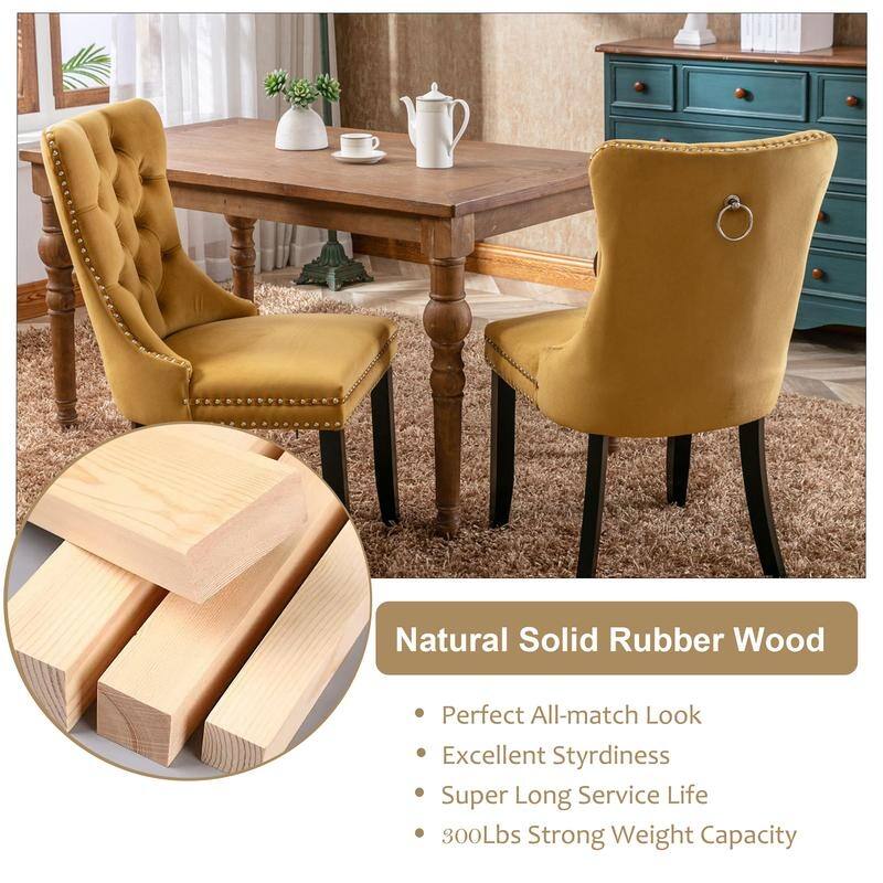 Modern Tufted Velvet Upholstered Nailhead Dining Chair Set of 6