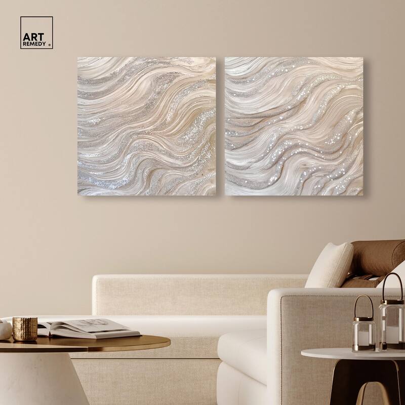 Silver Waves Set Canvas Set of 2 by Art Remedy, Gallery Wrapped