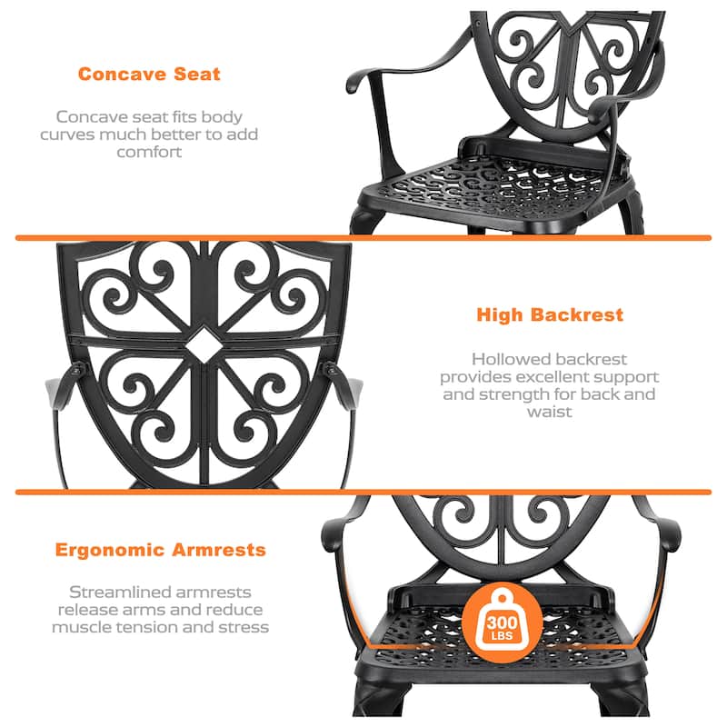 3-Piece Outdoor Bistro Set,Cast Aluminum Patio Set with Umbrella Hole