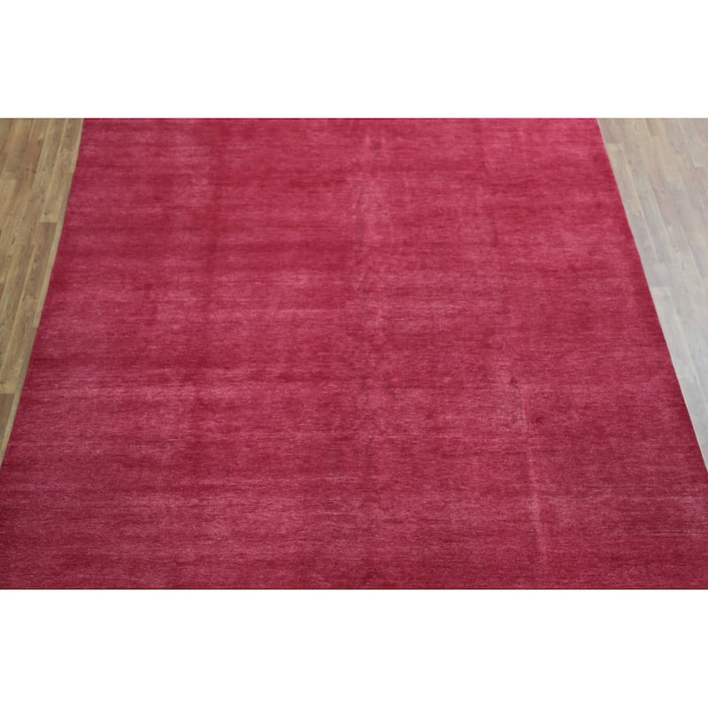 Hand Knotted Oriental 100% Wool Carpet Modern Solid Pink Gabbeh Area Rug - 12' 4'' X 9' 3''