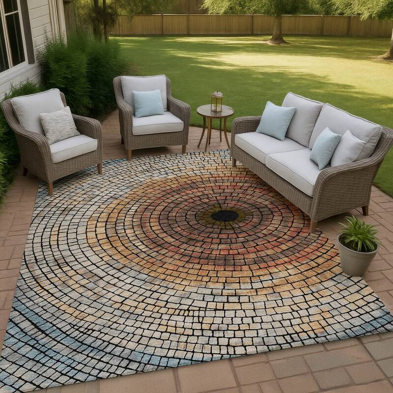 Machine Washable Indoor/ Outdoor Mosaic Rome Chantille Rug - Copper - 9' x 12'