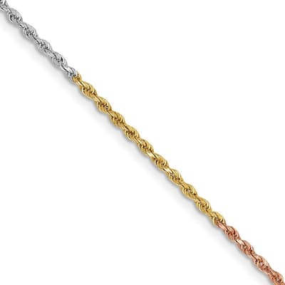 Curata Women's 14k Tri-Color Gold 1.5mm Diamond-Cut Rope Chain Anklet - 10 Inch
