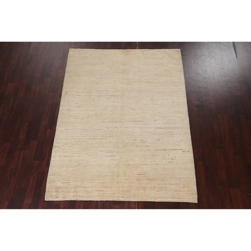 Contemporary Neutral Gabbeh Kashkoli Area Rug Hand-knotted Wool Carpet - 5'9" x 7'7"