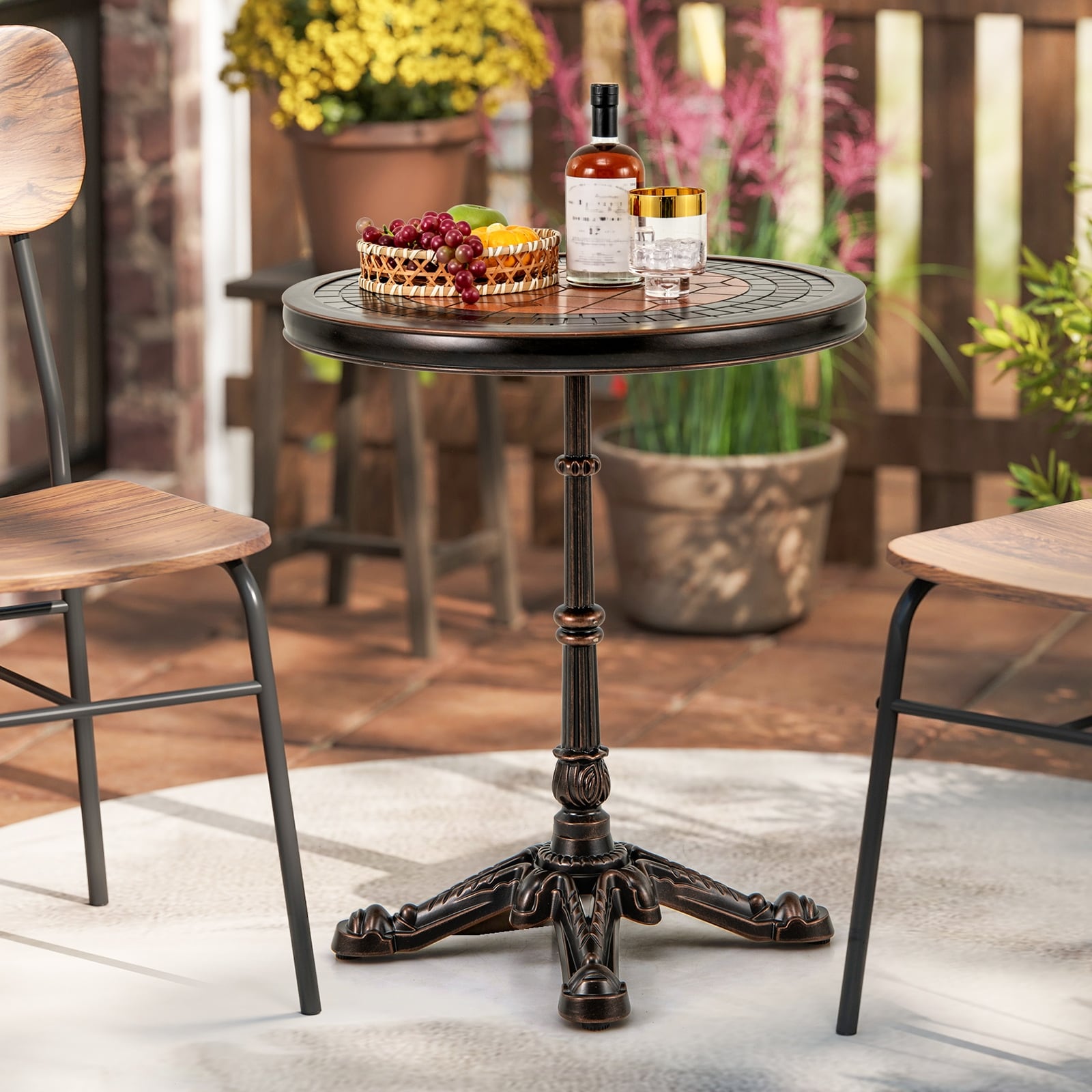 32 patio table with umbrella hole Outdoor 31'' Round Bistro 2.28'' Hole, Cast Aluminum Tabletop, for Outdoor and Indoor Space, Patio, Deck, Garden, Backyard, Create a welcoming outdoor dining space with the URBAN outdoor dining table with umbrella hole 32-inch Metal Bar Table with