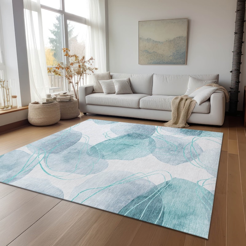 Machine Washable Indoor/ Outdoor Modern Circles Chantille Rug