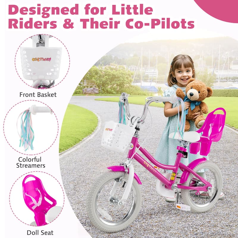 Costway 16" Kids Bicycle with Basket Doll Seat Colorful Streamers - See Details