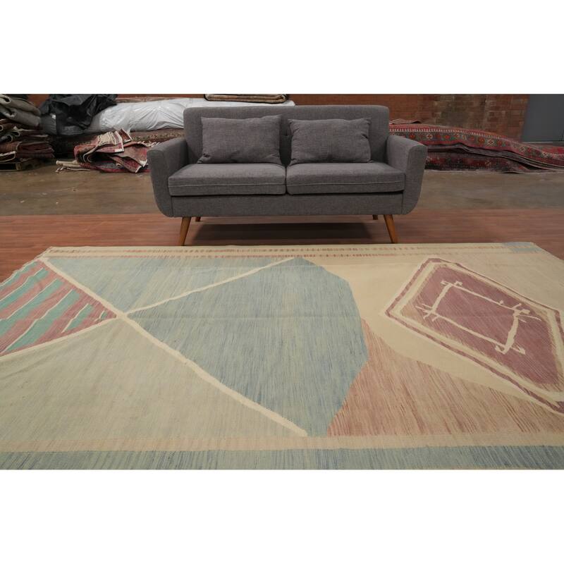 Hand Woven Oriental 100% Wool Carpet Southwestern Modern Multi-Colored Kilim Area Rug - 9' 11'' X 6' 8''