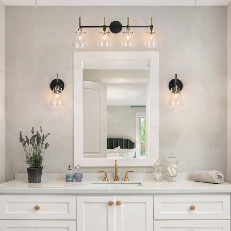 Modern 1-Light Glass Black Gold Wall Sconce Dimmable Bathroom Vanity Lights