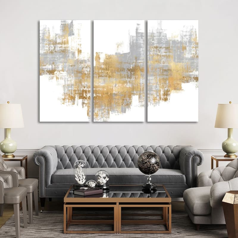 iCanvas "Dynamic Gold on Grey II" by Alex Wise 3-Piece Canvas Wall Art Set