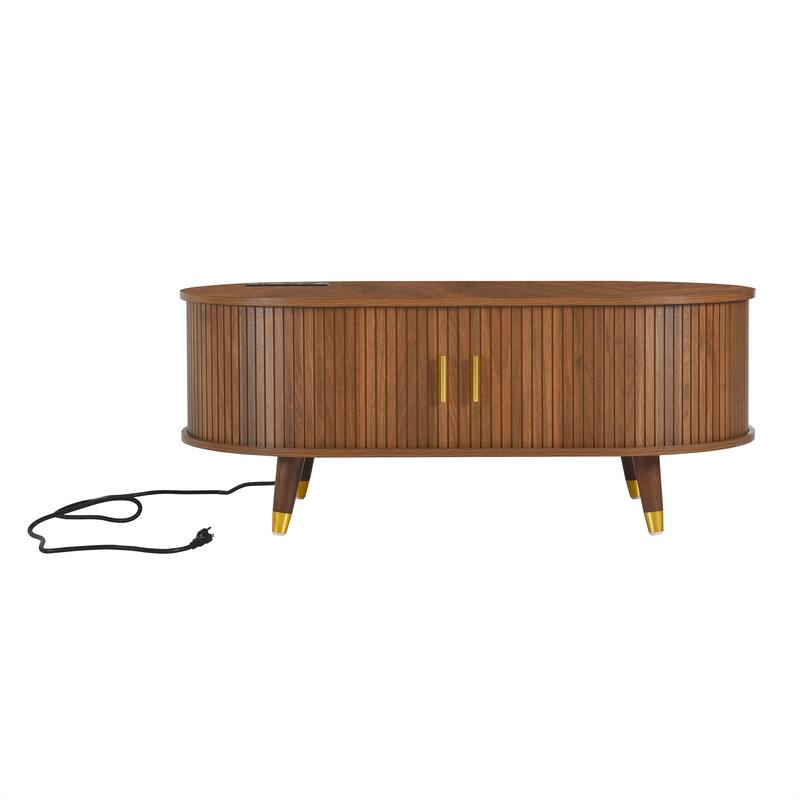 42"W Wooden Oval Coffee Table with Charging Station