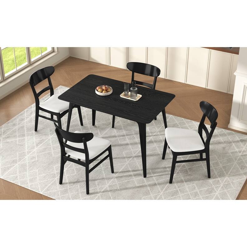 Mid-Century Modern 5-Piece Dining Set - Rubberwood & Upholstered Chairs