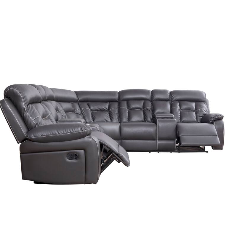 Mid-century Modern Faux Leather Upholstered Reclining Sectional Sofa