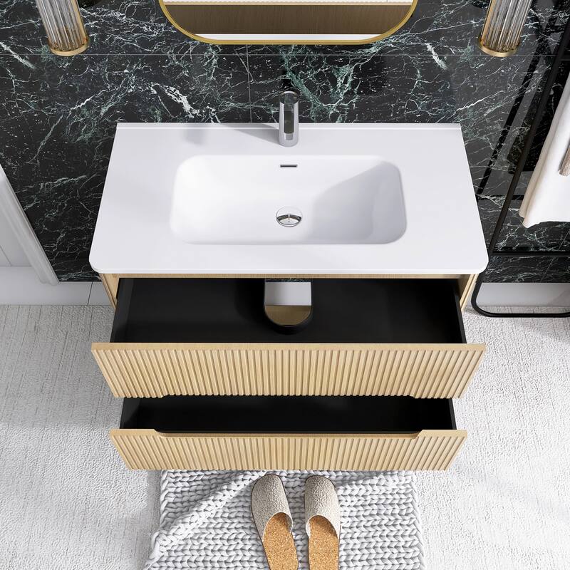 Floating Bathroom Vanity Integrated White Ceramic Sink