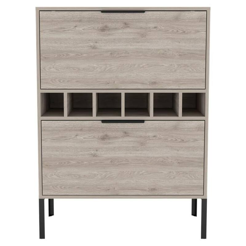 HomeRoots 43" Light Gray and Black Wood Console Bar Cabinet With Two Doors