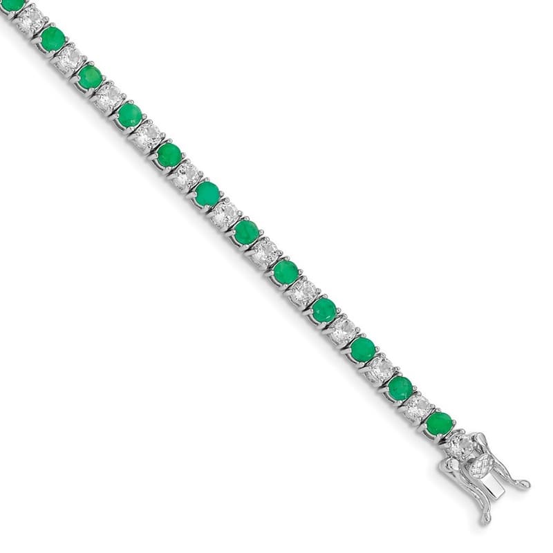 Curata 925 Sterling Silver Polished Box Catch Closure Emerald and CZ Cubic Zirconia Simulated Diamond Tennis Bracelet