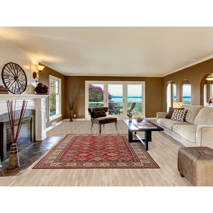 All-Over Geometric Kazak Area Rug Hand-Knotted Wool Carpet - 6'6" x 9'6"