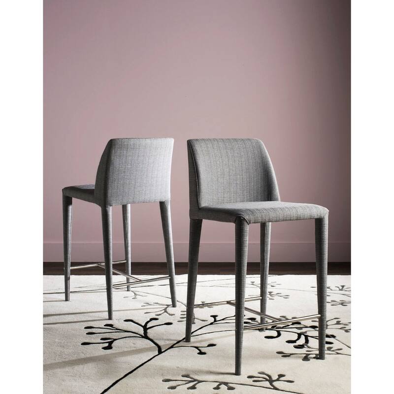 SAFAVIEH Merry Mid-Century 26-inch Black Counter Stool (Set of 2) - 22.6" x 17.4" x 36.2" - 23Wx17Dx36H - Grey Linen