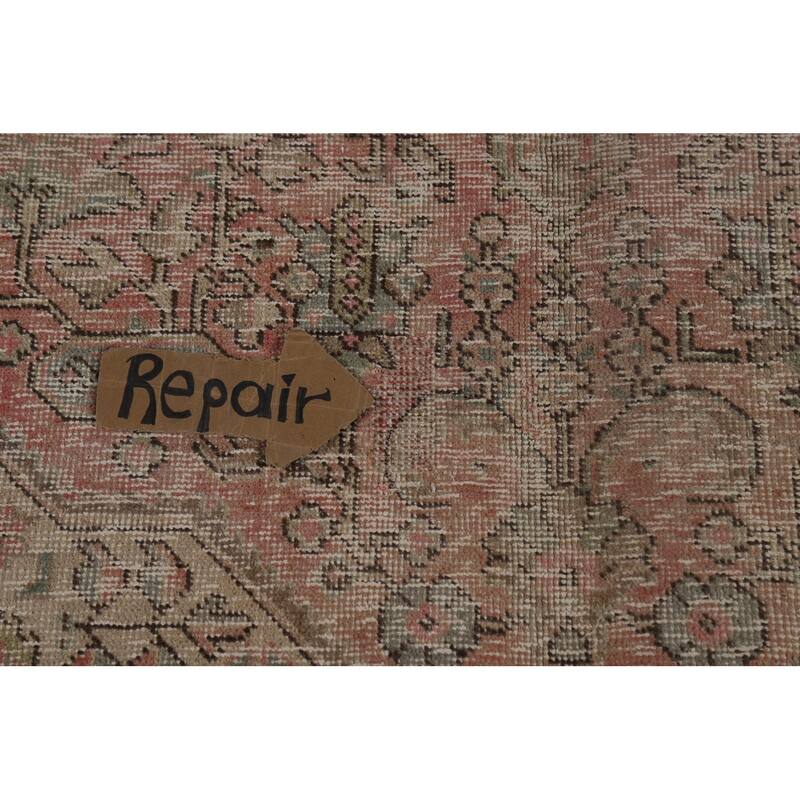 Pink Geometric Tabriz Persian Vintage Rug Hand-Knotted Wool Carpet - 6'8" x 9'2"