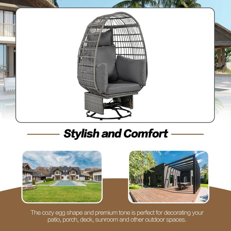 Outdoor Rattan Swivel Chair with Cushions and Rocking Function