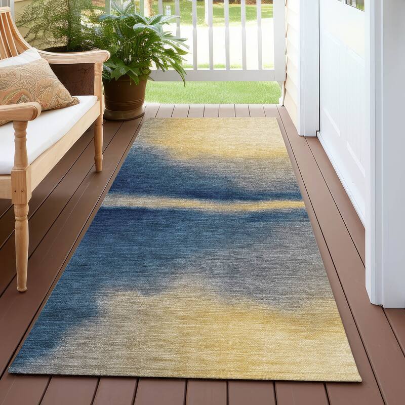 Machine Washable Indoor/ Outdoor Modern Landscape Chantille Rug - Navy - 2'3" x 7'6"