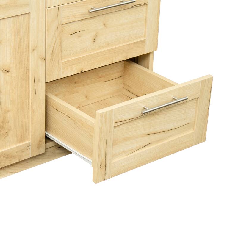 High Wardrobe Armoire & Kitchen Cabinet with 2 Doors, 2 Drawers and 5 Storage Spaces, Durable Sturdy MDF Frame for Bedroom
