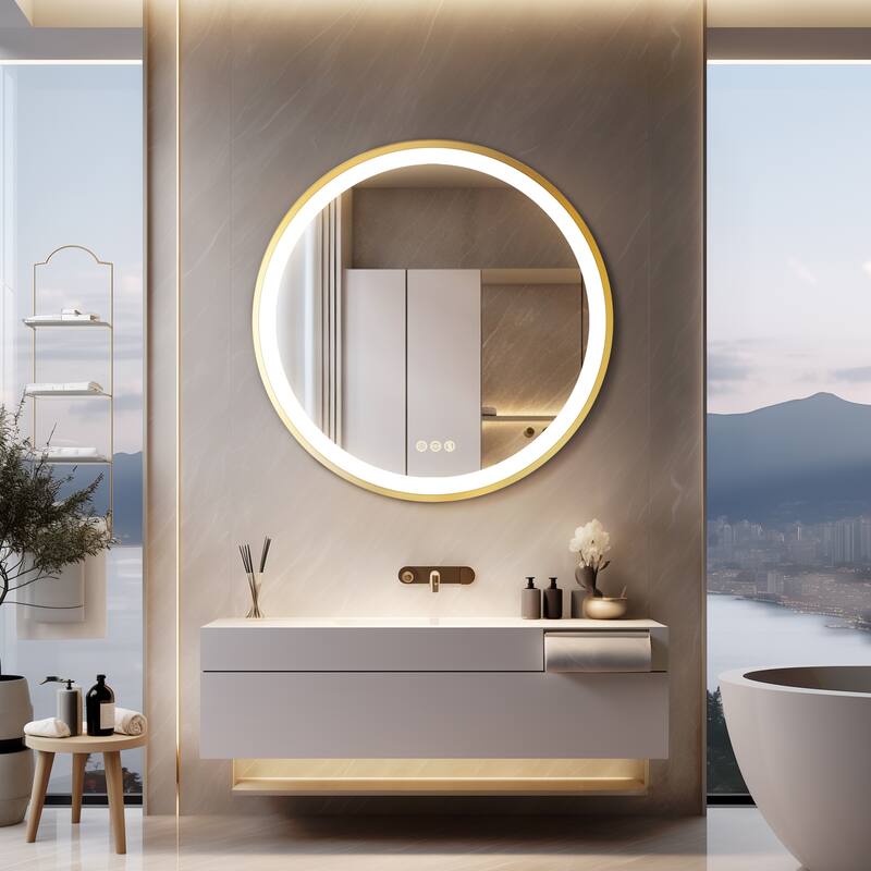 Gold Aluminium Alloy Frame Illuminated LED Bathroom Mirror