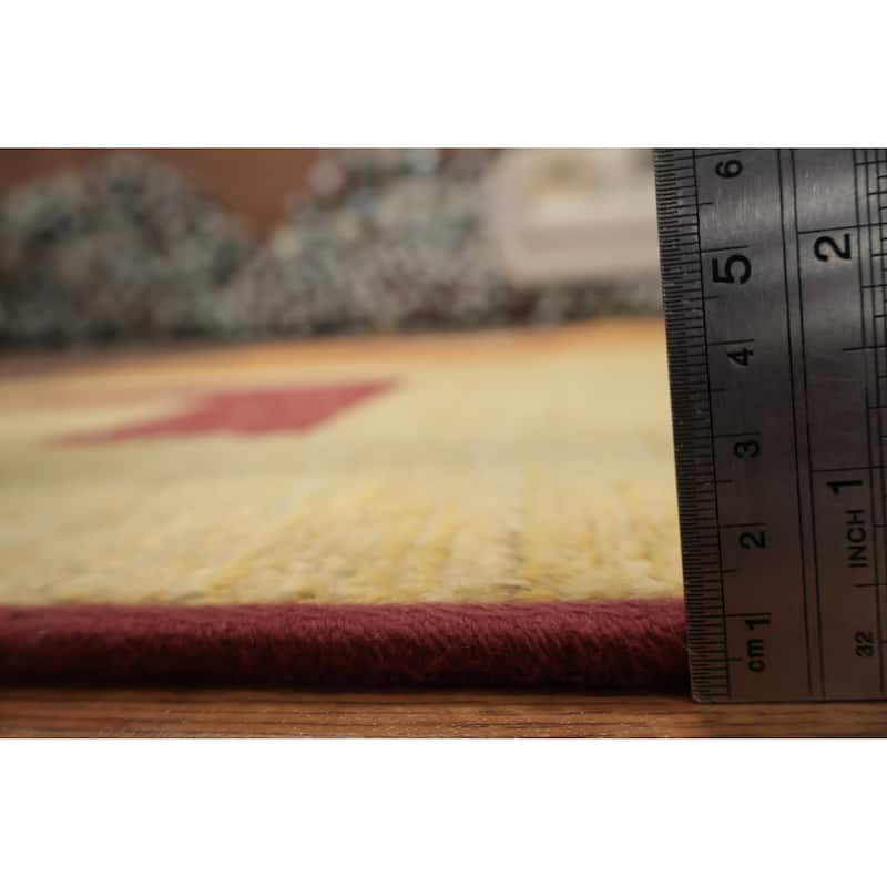 Hand Knotted Oriental 100% Wool Carpet Modern Geometric Yellow & Gold Gabbeh Area Rug - 5' 5'' X 4' 7''