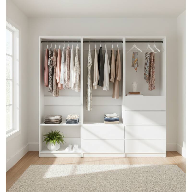Prosper White Freestanding Walk in Wood Closet System - 94.2"W x 15.7"D x 83" H